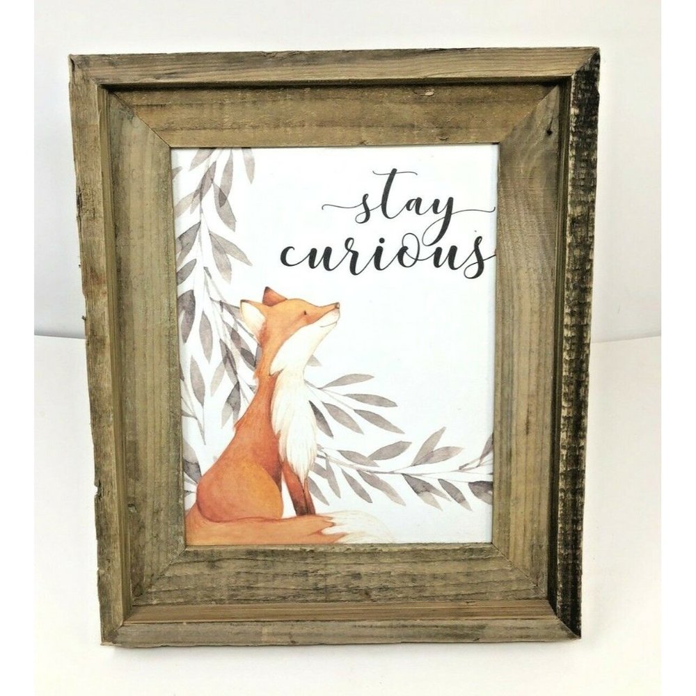 Rustic Stay Curious Fox Framed Print Nursery Farmhouse Barnwood Look Frame